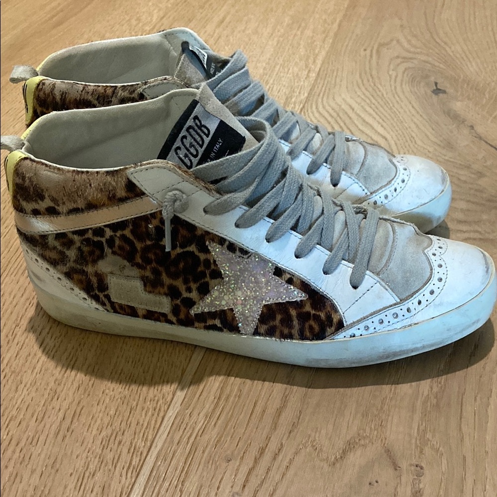 Golden Goose Mid Stars - High-Top Sneakers Leopard Calf Hair